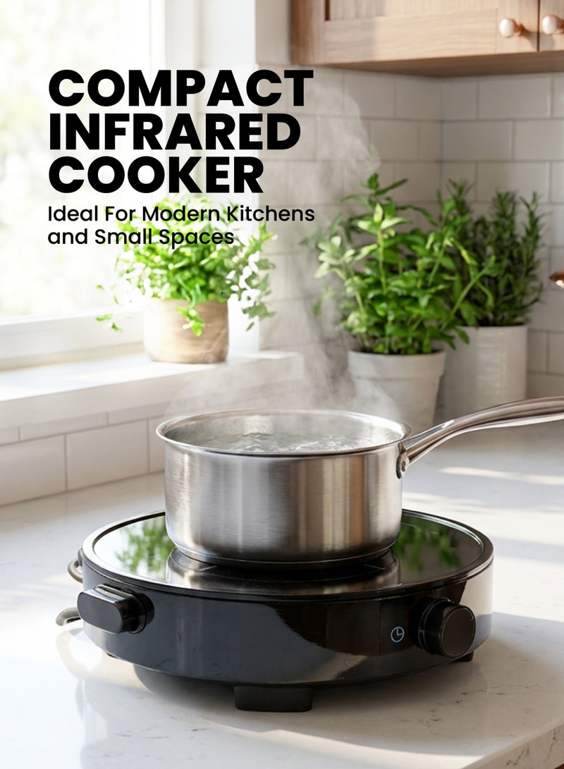 TEAM Infrared Cooker | 2000W Electric Hot Plate | Touch & Knob Control | Dual LED Display | 9 Power & Temperature Levels | Black Crystal Plate | 99-Min Timer | Compact Design - Image 2